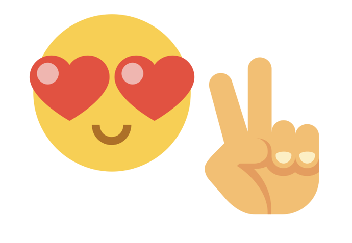 Emojis with heart eyes and a hand with peace sign
