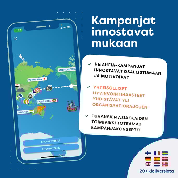 Kampanjat innostavat mukaan: askelhaasteet, liikuntakampanjat jne.